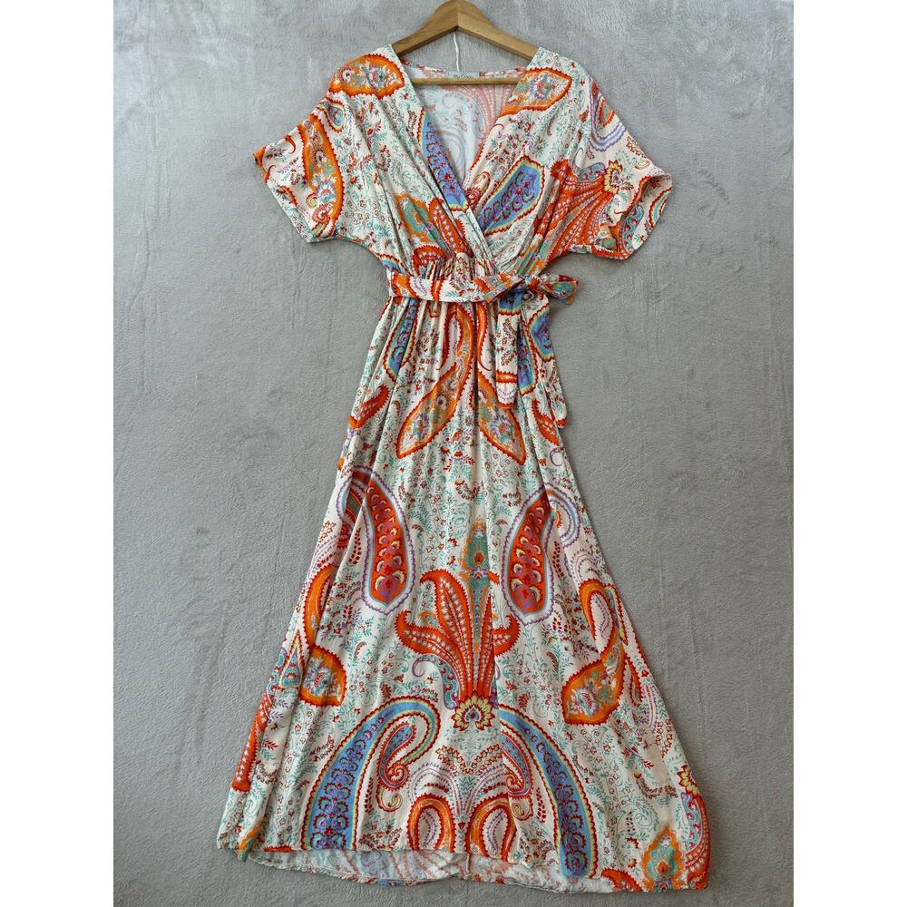 By Coco Made in Italy Women's Small Multicolor Paisley Short Sleeve Maxi Dress